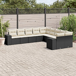 vidaXL Salon de jardin 10 pcs avec coussins noir résine tressée