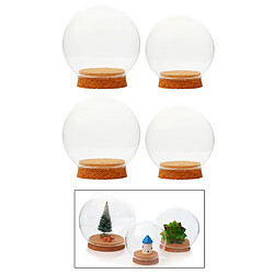 4pcs / Set Cloche En Verre Transparent Affichage Cloche Pot Avec Base En Bois Artisanat Décoratif