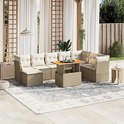 vidaXL Salon de jardin avec coussins 9 pcs beige résine tressée 