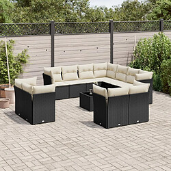 vidaXL Salon de jardin 12 pcs avec coussins noir résine tressée 