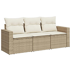 vidaXL Salon de jardin avec coussins 3 pcs beige résine tressée