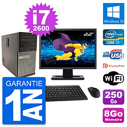 PC Tour Dell 790 MT Ecran 22" Intel i7-2600 RAM 8Go Disque 250Go Windows 10 Wifi · Occasion 