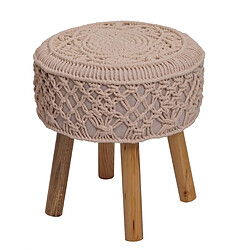 Decoshop26 Tabouret repose-pieds siège forme ronde tricoté, 45x41cm tricot tissu crème beige 04_0005318 