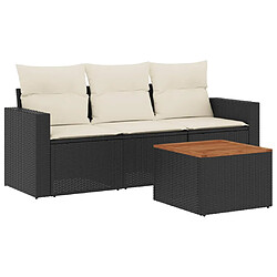 vidaXL Salon de jardin 4 pcs avec coussins noir résine tressée