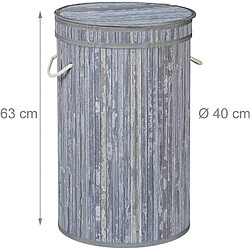 Helloshop26 Panier corbeille à linge rond couvercle 63 cm bambou gris 13_0000819