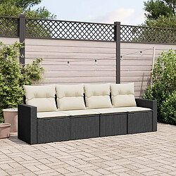 vidaXL Salon de jardin 4 pcs avec coussins noir résine tressée 