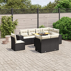 Maison Chic Ensemble Tables et chaises d'extérieur 9 pcs avec coussins,Salon de jardin noir résine tressée -GKD472288