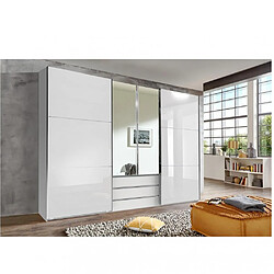 Inside 75 Armoire de rangement coulissante MARITA verre blanc 2 miroirs 3 tiroirs L 300 H 216 cm