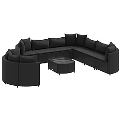 vidaXL Salon de jardin 10 pcs avec coussins noir résine tressée