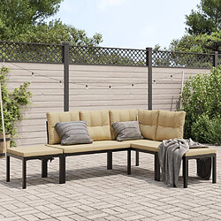 vidaXL Salon de jardin avec coussins 4 pcs noir acier enduit de poudre