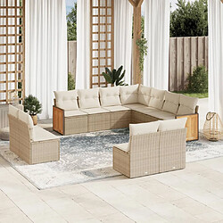 vidaXL Salon de jardin 11 pcs avec coussins beige résine tressée