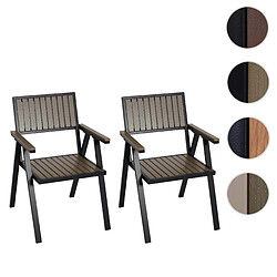 Mendler Lot de 2 chaises de jardin HWC-J95, chaise de balcon aluminium aspect bois~ structure noire, grise