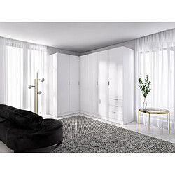 Vente-Unique Armoire d'angle 6 portes et 3 tiroirs - L213 cm - Blanc - LISTOWEL