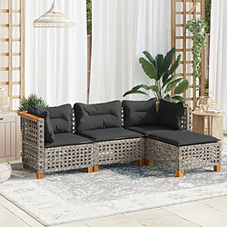 vidaXL Salon de jardin 4 pcs avec coussins gris résine tressée 