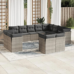 vidaXL Salon de jardin avec coussins 12 pcs gris résine tressée