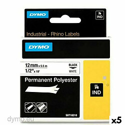 Ruban Laminé pour Etiqueteuses Rhino Dymo ID1-12 12 x 5,5 mm Noir Blanc Autocollants (5 Unités) 