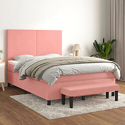 vidaXL Sommier à lattes de lit avec matelas Rose 140x200 cm Velours