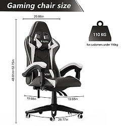 Chaise de jeu - chaise de jeu Rattantree- Fauteuil de jeu - Chaises gamer avec coussin lombaire et appui-tête - Réglable en hauteur - Fauteuil PU Racing - Blanc pas cher