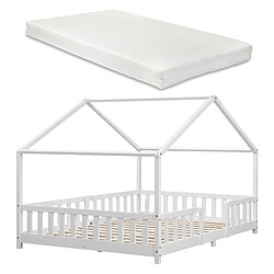 Lit d'enfant Treviolo Forme Maison avec Matelas à Mousse à Froid 200 x 140 cm Blanc [en.casa]