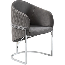 Vivenla Chaise de salle à manger design avec capitonnage à l'arrière revêtement en velours gris foncé et piètement en acier inoxydable argenté collection SENECA