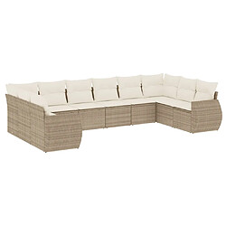 vidaXL Salon de jardin avec coussins 10 pcs beige résine tressée