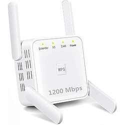 Extension de portée WiFi, amplificateur de répéteur de signal sans fil 1200Mbps, extension double bande 2.4G et 5G, 4 antennes couverture complète à 360 °