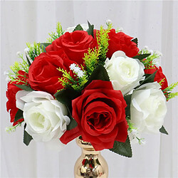 Avis 26cm Réaliste Artificielle Rose Fleurs Boule 15 Têtes De Mariage Bouquet Décor Blanc Rouge