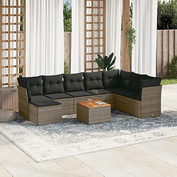 Maison Chic Ensemble Tables et chaises d'extérieur 9 pcs avec coussins,Salon de jardin gris résine tressée -GKD331310