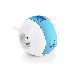 Watt & Co Multiprise Multimédia WATTBALL 2P 16A + 1P 6A + USB 2.1A - Bleue