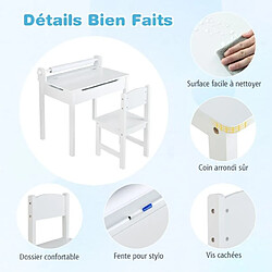 Helloshop26 Bureau pour enfants avec tabouret et plateau rabattable table à dessin en pin polyvalent avec rouleau de papier pour enfants de 3 ans+ blanc 20_0008022