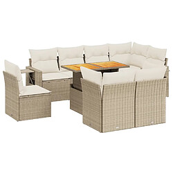 vidaXL Salon de jardin avec coussins 9 pcs beige résine tressée