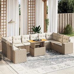 vidaXL Salon de jardin 11 pcs avec coussins beige résine tressée 