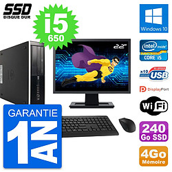 PC HP 8100 SFF Ecran 22" Intel Core i5-650 RAM 4Go SSD 240Go Windows 10 Wifi - Occasion