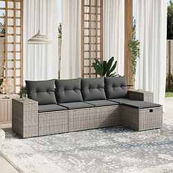 vidaXL Salon de jardin 5 pcs avec coussins gris résine tressée 