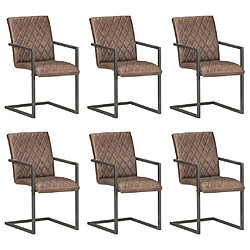 vidaXL Chaises à manger cantilever lot de 6 marron cuir véritable