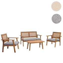 Mendler Ensemble de jardin HWC-N46, Lounge-Set Salon de jardin Banc Fauteuil Table, bois Acacia certifié MVG ~ Coussin gris 