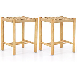 Helloshop26 Ensemble de 2 tabourets de bar de 45 cm cadre en bois de caoutchouc et siège en papier tissé tabouret sans dossier rustique naturel 20_0006724 