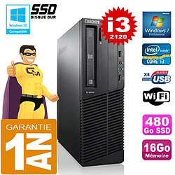 PC Lenovo M92p SFF Core I3-2120 Ram 16Go Disque 480 Go SSD Graveur DVD Wifi W7 - Occasion