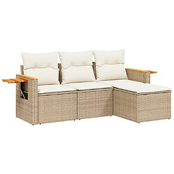 vidaXL Salon de jardin avec coussins 4 pcs beige résine tressée