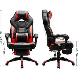 Helloshop26 Fauteuil gamer ergonomique chaise gaming fauteuil de bureau avec repose pieds télescopique appui tête réglable support lombaire capacité de charge 150 kg rouge et noir 12_0000602