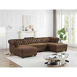 Vente-Unique Canapé d'angle panoramique en microfibre aspect cuir vieilli CHESTERFIELD 