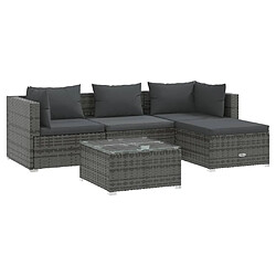 vidaXL Salon de jardin 5 pcs avec coussins Résine tressée Gris