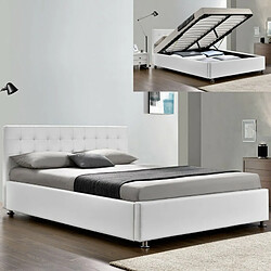 Meubler Design Lit Complet Sommier Relevable + Tête De Lit + Cadre De Lit Capitole - Blanc - 160x200 