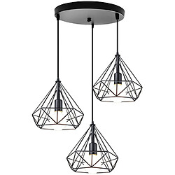 STOEX E27 Lustre Suspension industrielle, Lampe de Plafond forme Diamant 3 Lumiè STOEX E27 Lustre Suspension industrielle, Lampe de Plafond forme Diamant 3 Lumière Pendante Eclairage Abat-Jour Métal pour Décor Restaurant Salle Chambre (Noir)