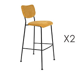 Mes Lot de 2 tabourets de bar en tissu ocre - BENSON