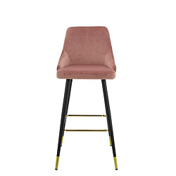 Vivenla Lot de 2 Tabourets de bar design capitonné à l'arrière revêtement en velours rose avec piètement en acier noir et doré collection HUNTER L. 50 x P. 50 x H. 110 cm