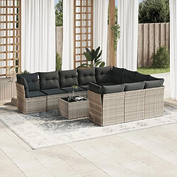 vidaXL Salon de jardin 11 pcs avec coussins gris clair résine tressée