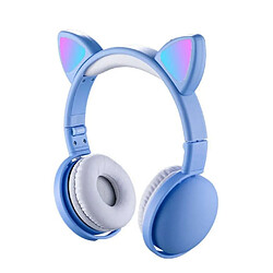 Universal Casque casque pliable dessin animé sans fil oreille de chat casque bluetooth léger bleu