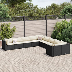 vidaXL Salon de jardin 10 pcs avec coussins noir résine tressée 