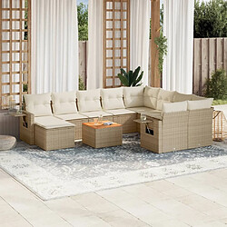 vidaXL Salon de jardin 11 pcs avec coussins beige résine tressée